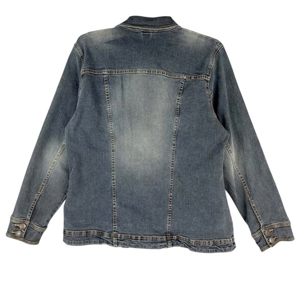 H&M Women's Stretch Dark Wash Blue Denim Jacket Size Medium Button-Up - Picture 2 of 12